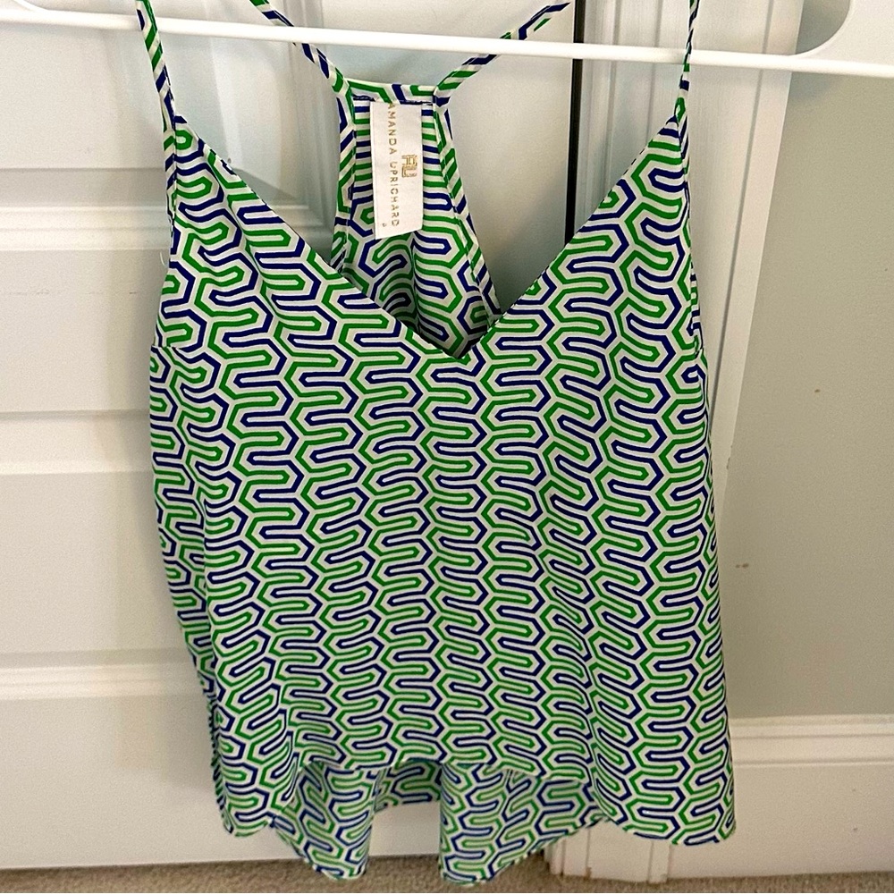 Amanda Uprichard Green and Blue Patterned Tank Top